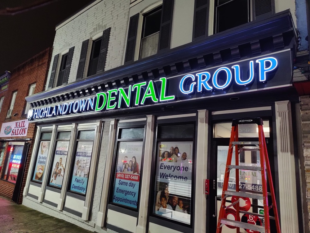 Illuminated channel letters at night
